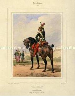 Uniformdarstellung, Offizier des 1. Dragoner-REgiments zu Pferd, Königreich Frankreich, 1844. Tafel Nr. 271 aus: Galerie Militaire.