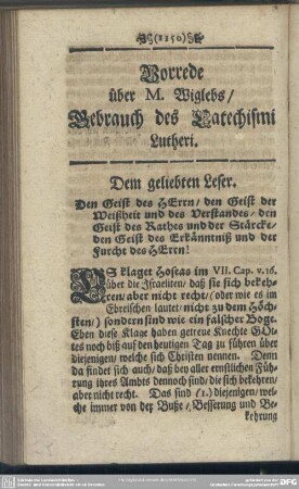 [14.] Vorrede über M. Wiglebs, Gebrauch des Catechismi Lutheri