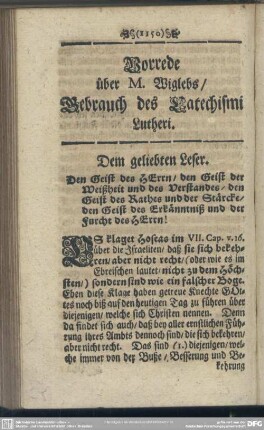 [14.] Vorrede über M. Wiglebs, Gebrauch des Catechismi Lutheri