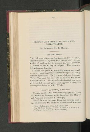 Report on Semitic Studies and Orientalism.