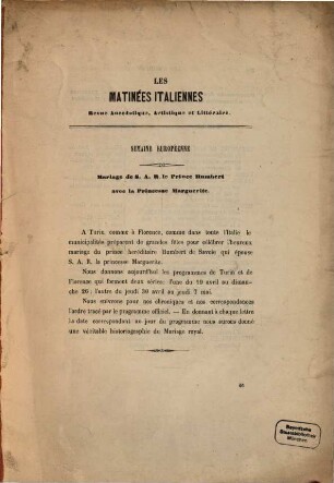 Les matinées italiennes : revue anecdotique, artistique et littéraire. 1. 1868, Nr. 10