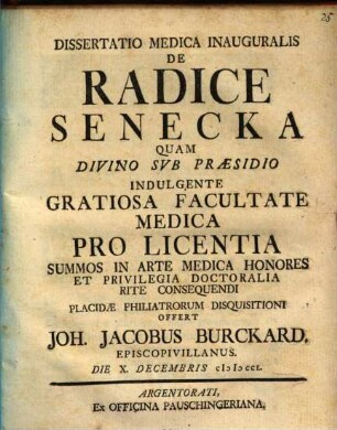 Diss. med. inaug. de radice senecka