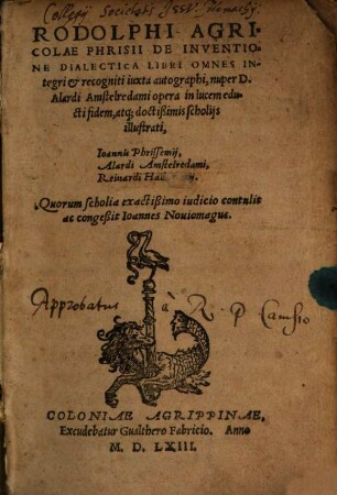 Rodolphi Agricolae Phrisii De Inventione Dialectica Libri Omnes
