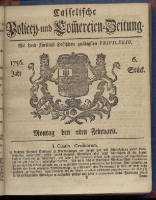 6. Stueck, Montag den 2ten Februarii 1756