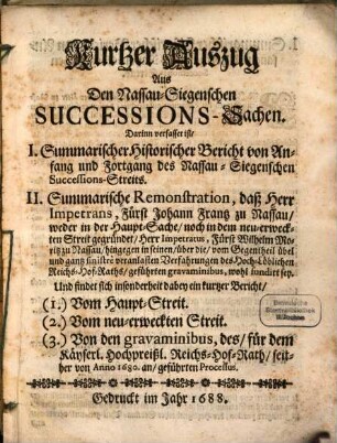 Kurzer Auszug aus den Nassau-Siegenschen Successions-Sachen