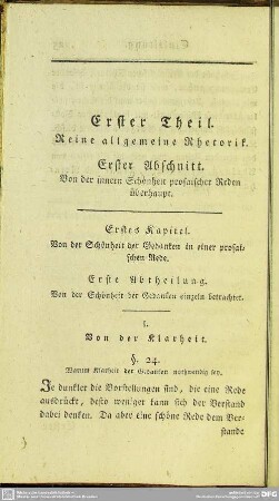 Erster Theil. Reine allgemeine Rhetorik
