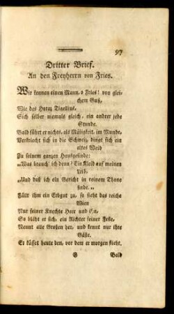 Dritter Brief. An den Freyherrn von Fries