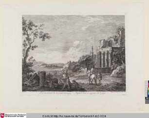 Dal suo destrier, che lui portar non nega, Impari L'Uomo a sopportar chi'l prega [Küstenlandschaft mit rastenden Menschen nahe einer Tempelruine]