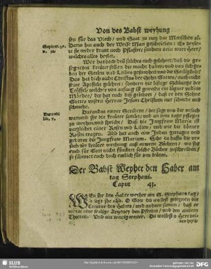 Der Babst Weyhet den Haber am tag Stephani. Caput 43.