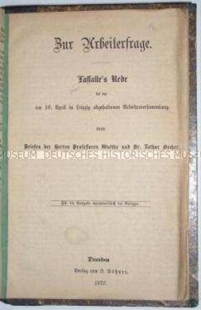 Rede Ferdinand Lassalles vor einer Arbeiterversammlung am 16. April 1863