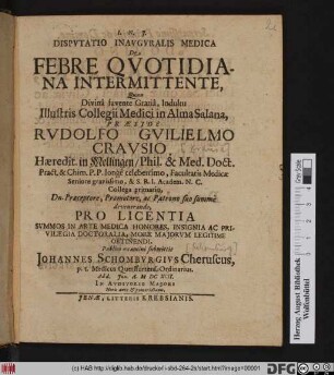 Disputatio Inauguralis Medica De Febre Quotidiana Intermittente
