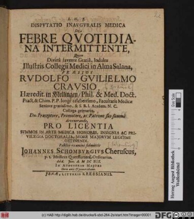 Disputatio Inauguralis Medica De Febre Quotidiana Intermittente