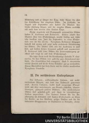 III. Die verschiedenen Wasserpflanzen