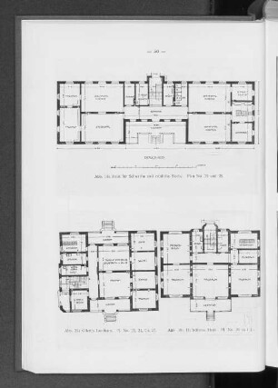 Abb. 28: Haus für Schwache und reinliche Sieeche. Plan No. 25 und 28. Abb. 29: Offenes Landhaus. Pl. No. 23,24,26,27. Abb. 30: Halboffenes Haus Pl. No. 29 und 34.