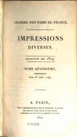 Impressions diverses : session ... 1819,4 (1820) = Nr. 108 - 149