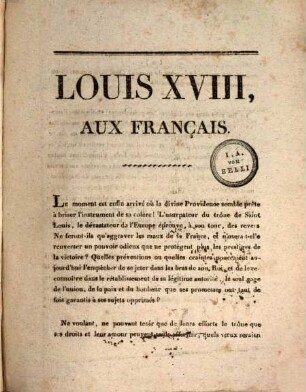 Louis XVIII, Aux Français