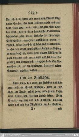 Von der Reinlichkeit [III. Vermischte Aufsätze]