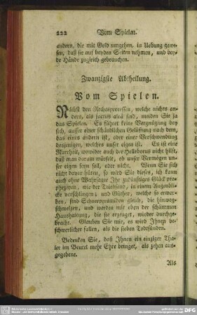 Zwanzigste Abtheilung. Vom Spielen