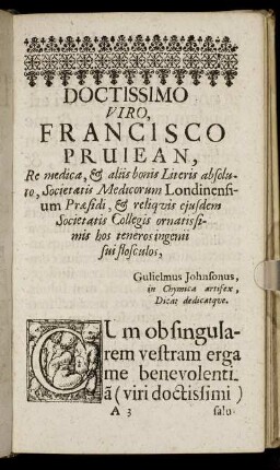 Doctissimo Viro, Francisco Pruiean ...