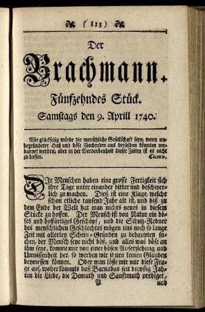 Fünfzehendes Stück. Samstags den 9. Aprill 1740.