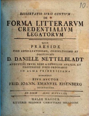Diss. ... de forma litterarum credentalium legatorum