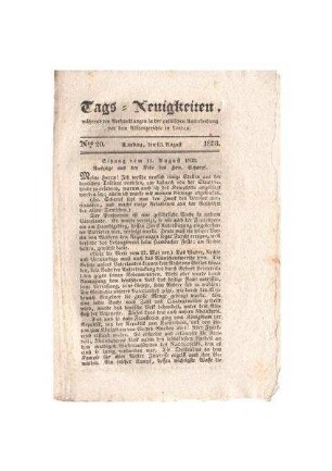 Tags-Neuigkeiten No. 20; 13. August 1833