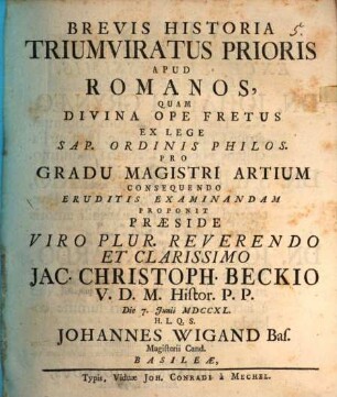 Brevis Historia Triumviratus Prioris Apud Romanos
