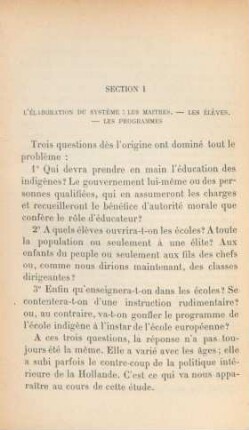 Section I. L'élaboration du système : les maitres. - Les élèves. - Les programmes