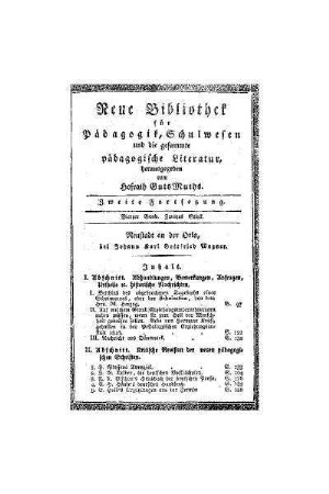Inhalt [vierter Band, zweites Stück]