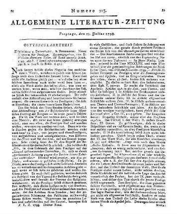 Neues Magazin für Prediger. Bd. 4, St. 2; Bd. 5, St. 1-2. Hrsg. von W. A. Teller. Züllichau, Freystadt: Frommann 1795-96