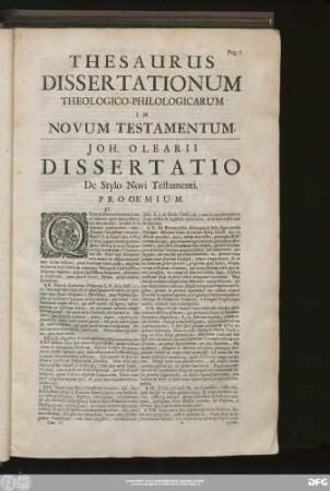 Thesaurus Dissertationum Theologico-Philologicarum In Novum Testamentum.