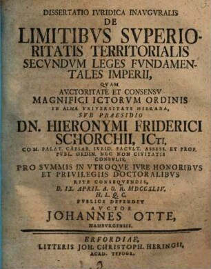 Diss. ... de limitibus superioritatis territorialis secundum leges fundamentales imperii