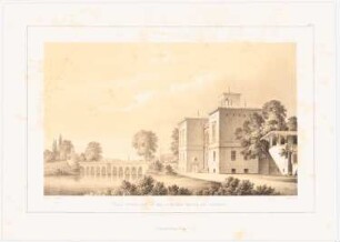Architektonische Entwürfe für den vorhandener Gebäude, Potsdam 1845-49. Die Villa Schöningen an der Glienicker Brücke, Potsdam Umbau: Tafel 13. Perspektivische Ansicht von dem nach dem Neuen Garten führenden Weg aus