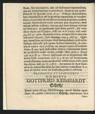 Praenobilis Et Clarissimus Dominus Gottfried Reinhardt Scholtz