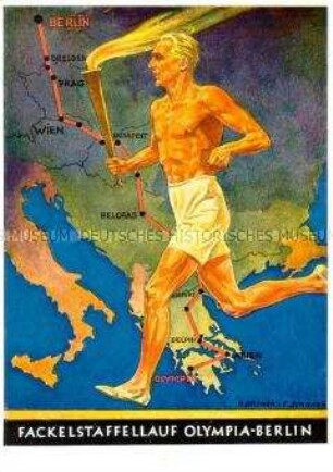 Postkarte zum olympischen Fackellauf Olympia-Berlin