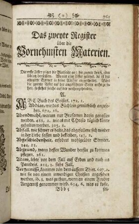 Das zweyte Register. über die Vornehmsten Materien.
