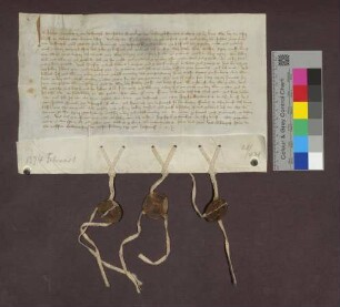 Kaufbrief des Johann Burkart von Wiesneck für Graf Egeno von Freiburg über die Mühle zu Tiengen.