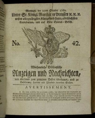 No. 42. Montags, den 20ten October 1760.