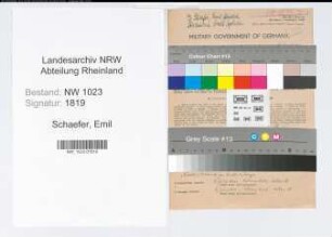 Entnazifizierung Emil Schaefer , geb. 31.05.1890 (Studienrat)