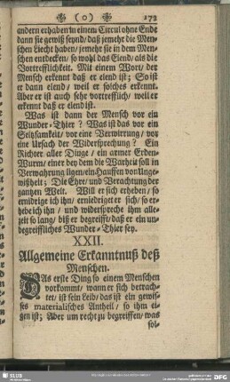 XXII. Allgemeine Erkanntnuß deß Menschen
