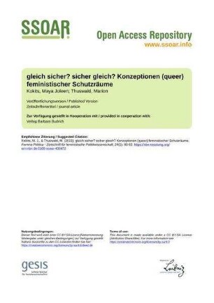 gleich sicher? sicher gleich? Konzeptionen (queer) feministischer Schutzräume