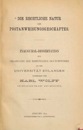 Die rechtliche Natur des Postanweisungsgeschäftes