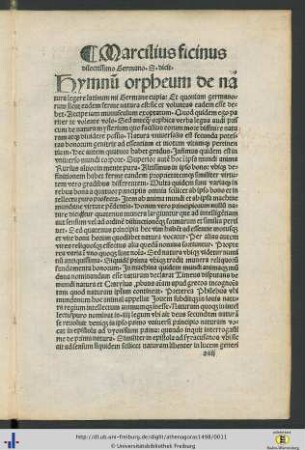 Marcilius ficinus dilectissimo Hermano...