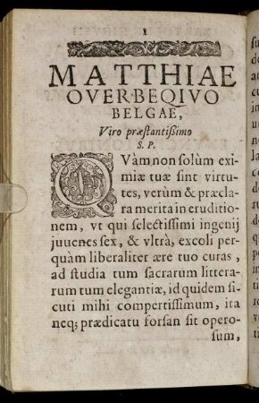 Matthiae Overbeqiuo Belgae, Viro Præstantissimo