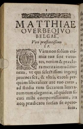 Matthiae Overbeqiuo Belgae, Viro Præstantissimo