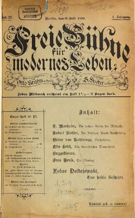 Freie Bühne für modernes Leben. 1. 1890, 3 - 4