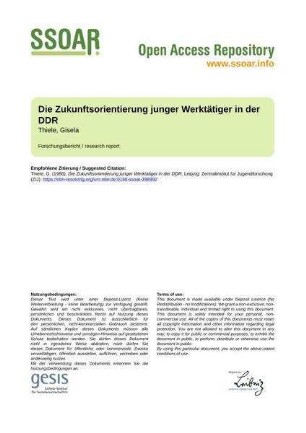 Die Zukunftsorientierung junger Werktätiger in der DDR