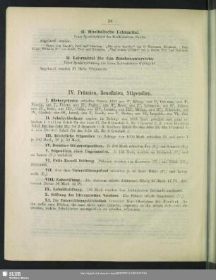 IV. Prämien, Benefizien, Stipendien