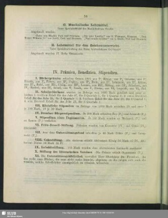 IV. Prämien, Benefizien, Stipendien