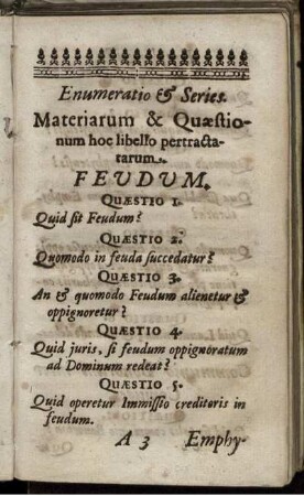Enumeratio & Series. Materiarum & Quaestionum ho libello pertractarum